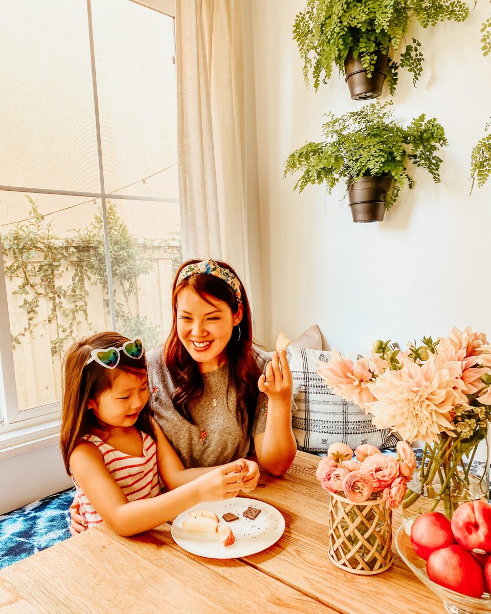 Anita and Natalie having snacks in the new dining nook