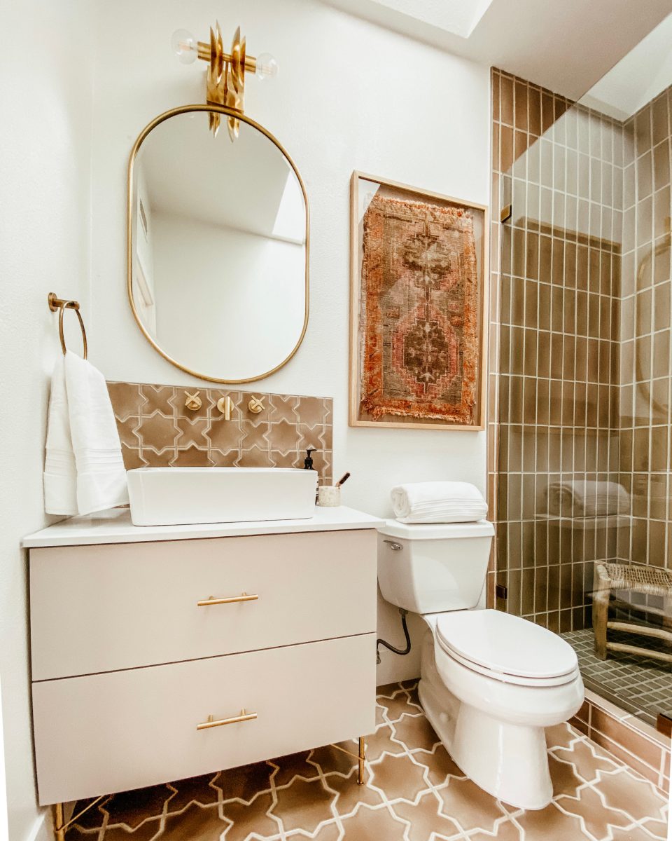 Another view of the Desert Bathroom, this time showing off the finished vanity