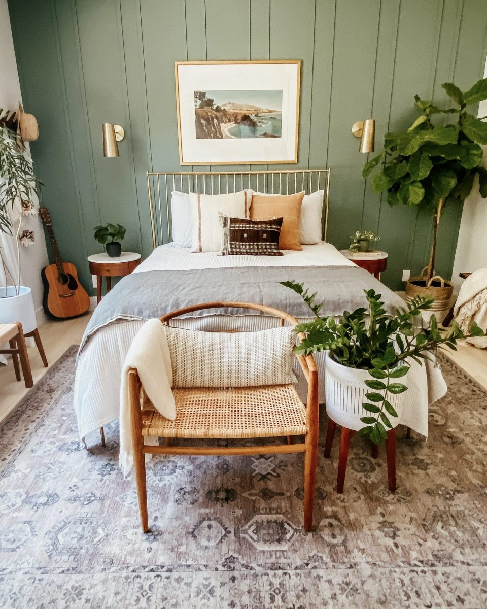 Our master bedroom's DIY board & batten wall in SW Underseas Green